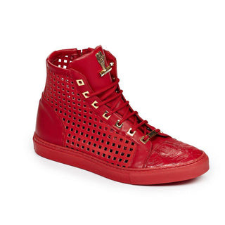 Mauri Men's Red Nappa Perf/Croco Print High-Top Sneakers 8513 (MA4518) (Special Order)-AmbrogioShoes