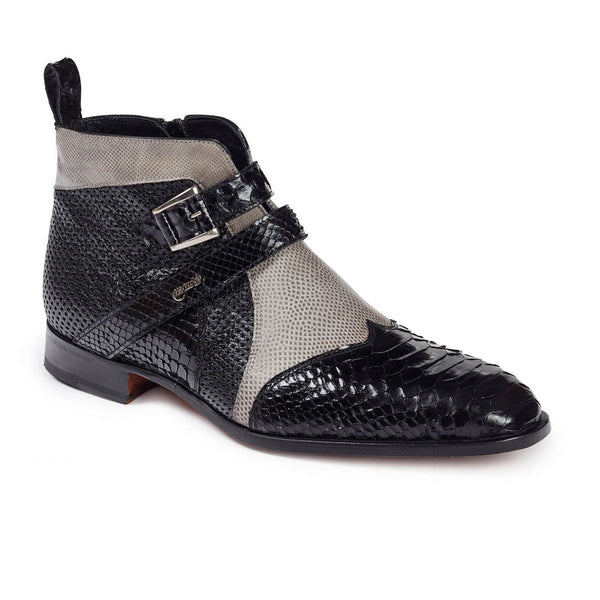 Mauri Mens Shoes Bellini Black & Grey Snake, Lizard & Ostrich Boots Art 4828 (MA4640)(Special Order)-AmbrogioShoes