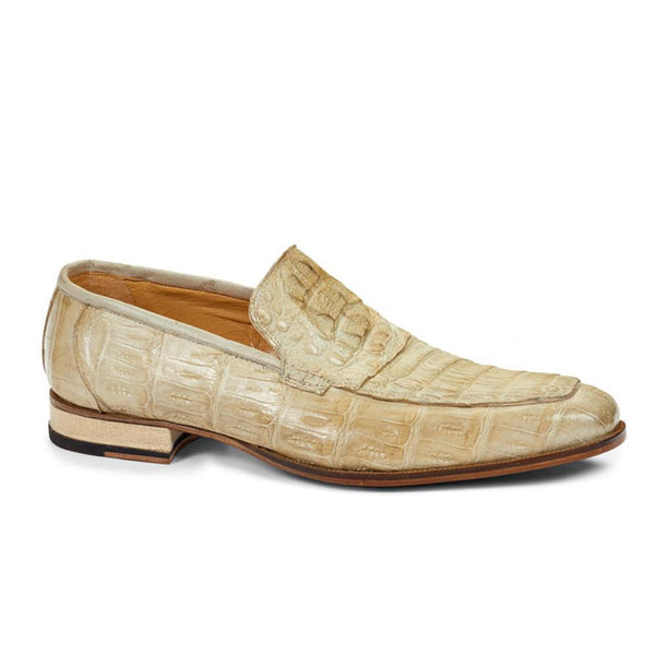 Mauri Men's Shoes Bone Baby Caiman Crocodile & Hornback Crown Loafers 4615 (MA4412)(Special Order)-AmbrogioShoes