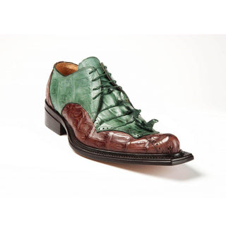Mauri Men's Shoes Giotto Green & Brown Baby Crocodile Oxfords (MA4632) (Special Order)-AmbrogioShoes