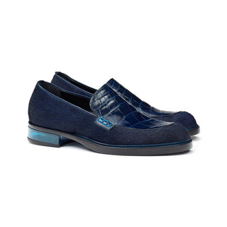 Mauri Men's Shoes Indigo Blue Exotic Body Alligator & Pony Loafers 4799 (MA4515) (Special Order)-AmbrogioShoes