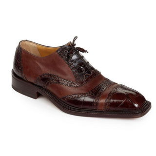 Mauri Men's Shoes Svevo Alligator / Calf Brown Oxfords 4714 (MA3017) (Special Order)-AmbrogioShoes
