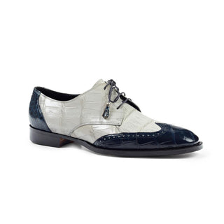 Mauri Men's Shoes White & Navy Exotic Body Alligator Oxfords 4793 (MA4512) (Special Order)-AmbrogioShoes