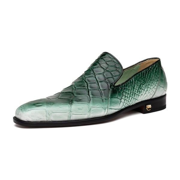 Mauri Montecarlo 1044-3 Men's Shoes White & Brilliant Green Full Body Alligator Slip-On Loafers (MA5597)-AmbrogioShoes