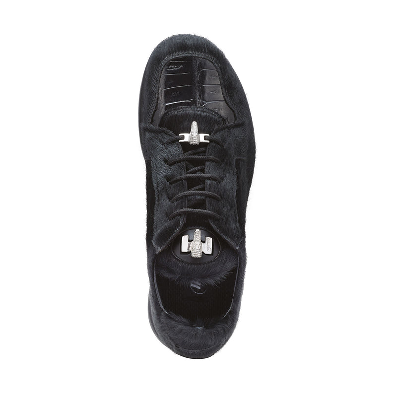 Mauri Mustang 8594 Men's Shoes Black Exotic Caiman Crocodile / Pony Sneakers (MA5271)-AmbrogioShoes