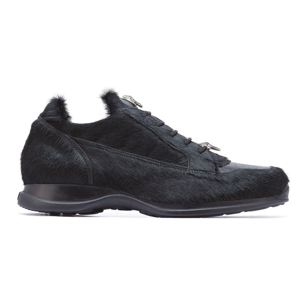 Mauri Mustang 8594 Men's Shoes Black Exotic Caiman Crocodile / Pony Sneakers (MA5271)-AmbrogioShoes