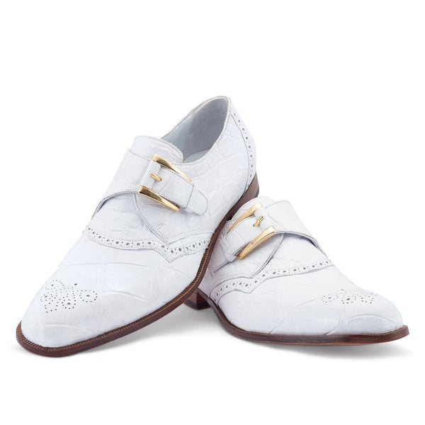 Mauri Nitti 3281 Men's Shoes White Exotic Alligator Monk-Strap Loafers (MA5514)-AmbrogioShoes