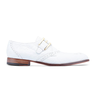 Mauri Nitti 3281 Men's Shoes White Exotic Alligator Monk Strap (MA5514) (Special Order)-AmbrogioShoes