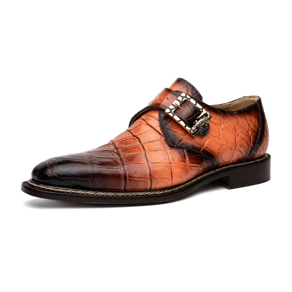 Mauri Nitti 3281/2 Men's Shoes Peach with T.Moro Finish Exotic Alligator Monk-Strap Loafers (MA5601)-AmbrogioShoes