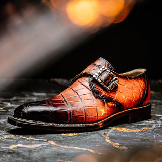 Mauri Nitti 3281/2 Men's Shoes Peach with T.Moro Finish Exotic Alligator Monk Strap (MA5601) (Special Order)-AmbrogioShoes
