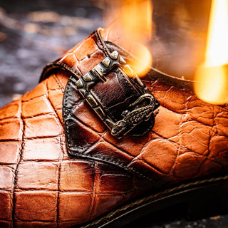 Mauri Nitti 3281/2 Men's Shoes Peach with T.Moro Finish Exotic Alligator Monk Strap (MA5601) (Special Order)-AmbrogioShoes