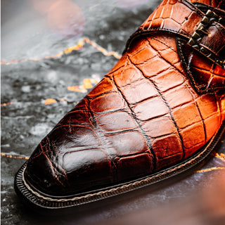 Mauri Nitti 3281/2 Men's Shoes Peach with T.Moro Finish Exotic Alligator Monk Strap (MA5601) (Special Order)-AmbrogioShoes