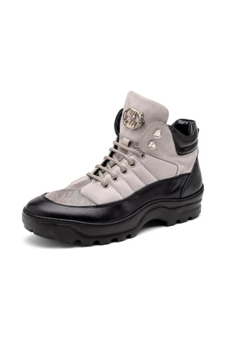 Mauri Polaris 4900 Black & Light Gray Exotic Crocodile / Suede / Nappa Leather Boots (MA5581)-AmbrogioShoes