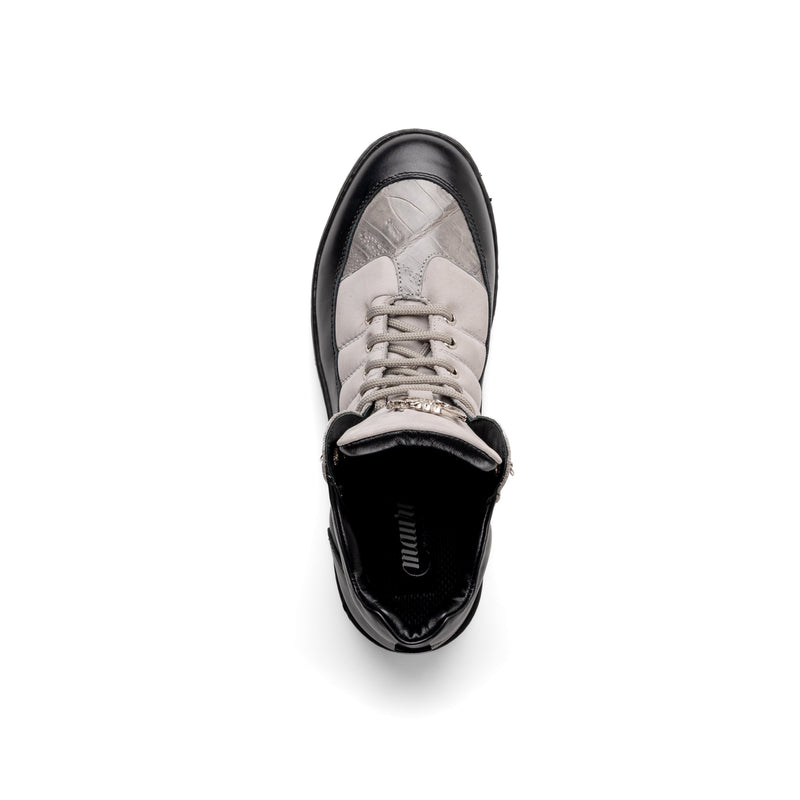 Mauri 4900 Men's Shoes Black & Light Gray Exotic Crocodile / Suede / Nappa Leather Boots (MA5581)-AmbrogioShoes