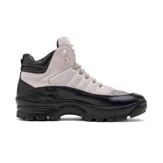 Mauri Polaris 4900 Men's Shoes Black & Light Gray Exotic Crocodile / Suede / Nappa Leather Boots (MA5581) (Special Order)-AmbrogioShoes