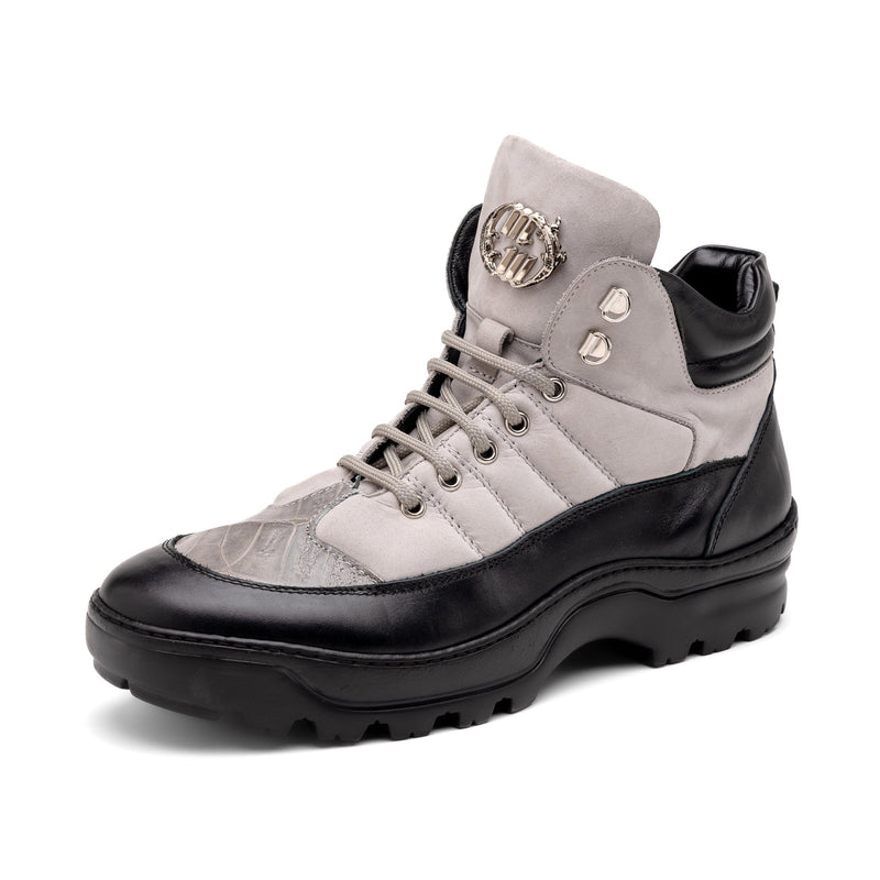 Mauri 4900 Men's Shoes Black & Light Gray Exotic Crocodile / Suede / Nappa Leather Boots (MA5581)-AmbrogioShoes