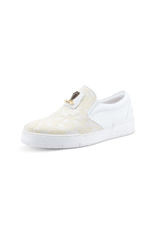 Mauri Posh 8419 White & Ivory Alligator, Nappa Leather & Fabric Casual Slip-On Sneakers (MA5536)