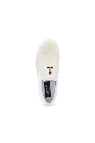 Mauri Posh 8419 White & Ivory Alligator, Nappa Leather & Fabric Casual Slip-On Sneakers (MA5536)