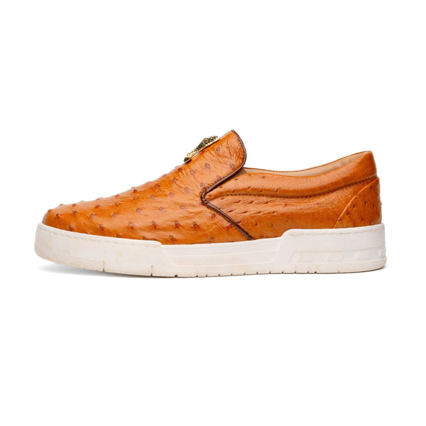 Mauri Posh 8419/1 Men's Shoes Light Rust Exotic Ostrich Slip-On Sneakers (MA5617)-AmbrogioShoes