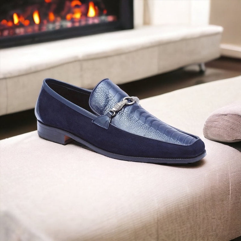 Mauri Priest 4800 Men's Shoes Wonder Blue Ostrich Leg / Suede / Calf-Skin Leather Horsebit Loafers (MAS5259)-AmbrogioShoes