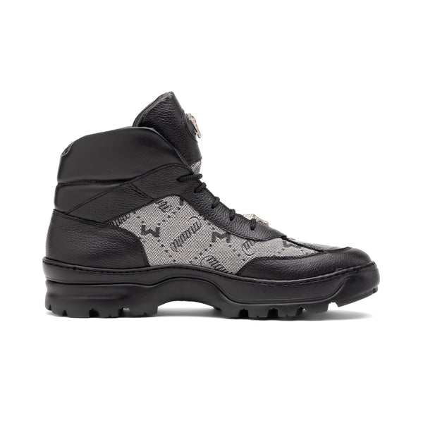 Mauri 3216 Men's Shoes Black & Gray Exotic Crocodile / Fabric / Nappa Leather Boots (MA5561)-AmbrogioShoes