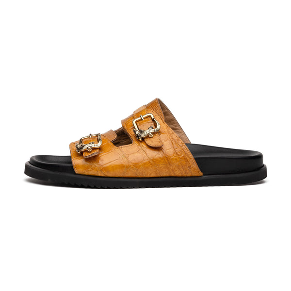 Mauri Reef 5199 Men's Shoes Toffee Exotic Alligator / Ostrich Leg Slip-on Sandals (MA5606)-AmbrogioShoes