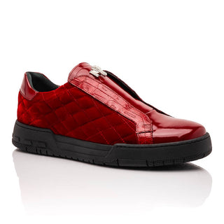 Mauri Regata 8478/10 Exotic Crocodile / Quilted Velvet / Patent Leather Slip-On Sneakers (MA5648)(Made to Order)-AmbrogioShoes
