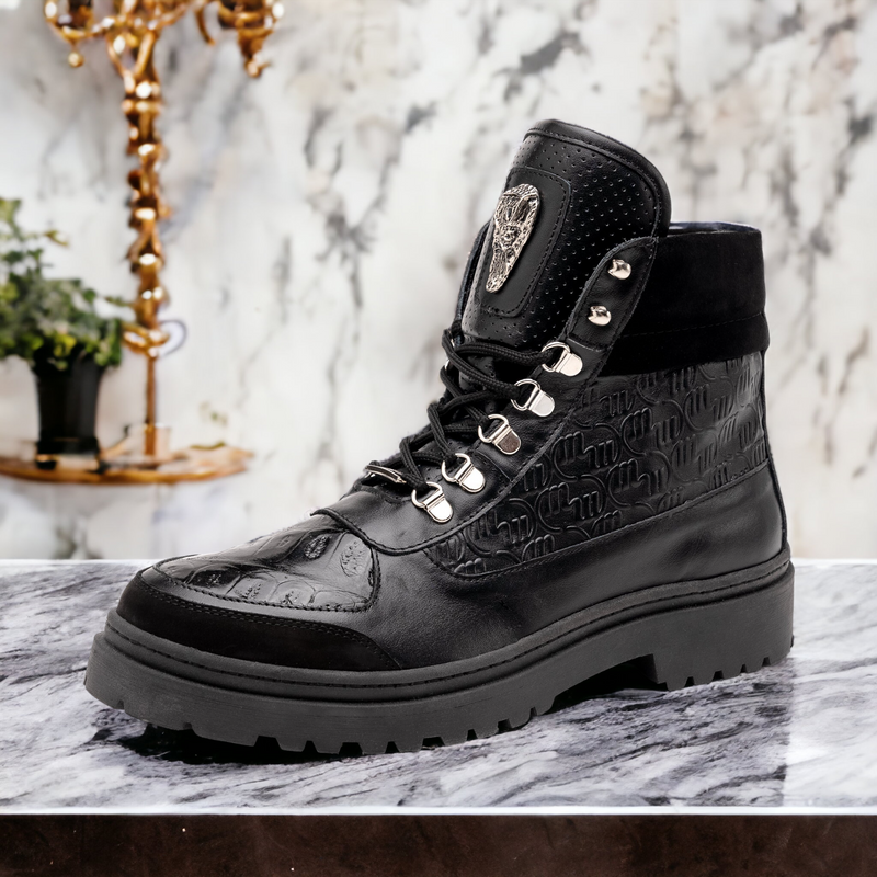 Mauri Remegade 3271 Men's Shoes Black Exotic Crocodile / Nubuck / Nappa Leather Boots (MA5586)-AmbrogioShoes