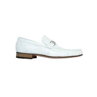 Mauri Royalty Men's Designer Shoes White Exotic Ostrich Loafers 3042 (MA5106)(Made to Order)-AmbrogioShoes