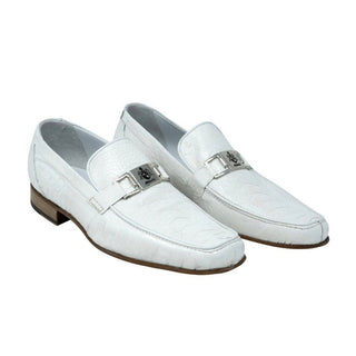 Mauri Royalty Men's Designer Shoes White Exotic Ostrich Loafers 3042 (MA5106)(Special Order)-AmbrogioShoes