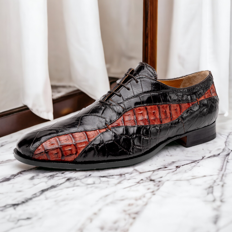 Mauri Scarface 3227 Men's Shoes Black & Gold Exotic Alligator / Hornback Oxfords (MA5583)-AmbrogioShoes