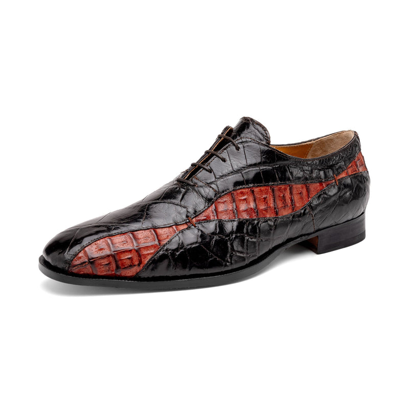 Mauri 3227 Men's Shoes Black & Gold Exotic Alligator / Hornback Oxfords (MA5583)-AmbrogioShoes