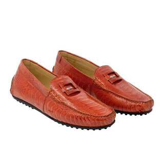 Mauri Scenic Men's Designer Shoes Gerbera Red Exotic Ostrich Loafers 3405 (MA5118) (Special Order)-AmbrogioShoes
