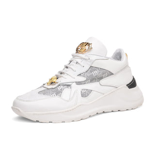 Mauri Sonic 8464/2 Men's Shoes Acre & White Exotic Crocodile / Nappa Leather / Fabric Casual Bubble Sneakers (MA5618) (Special Order)-AmbrogioShoes