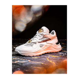 Mauri Sonic 8464/2 Men's Shoes Acre & White Exotic Crocodile / Nappa Leather / Fabric Casual Bubble Sneakers (MA5618) (Special Order)-AmbrogioShoes