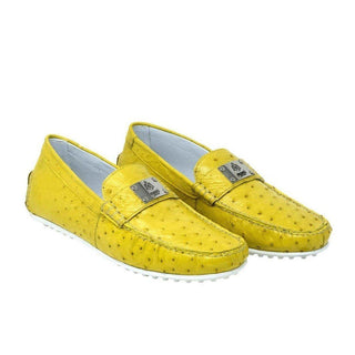Mauri Sunset Men's Designer Shoes Mimosa Yellow Exotic Ostrich -Casual Loafers 3470 (MA5120)(Special Order)-AmbrogioShoes