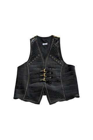 Mauri V72 Men's Accessories Black Exotic Alligator Vest (MAJ1001) (Made to Order)-AmbrogioShoes