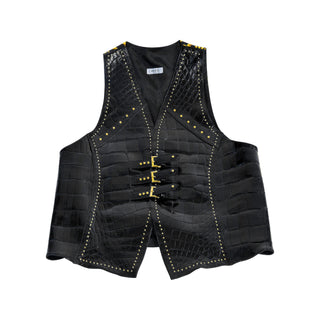 Mauri V72 Men's Accessories Black Exotic Alligator Vest (MAJ1001) (Special Order)-AmbrogioShoes