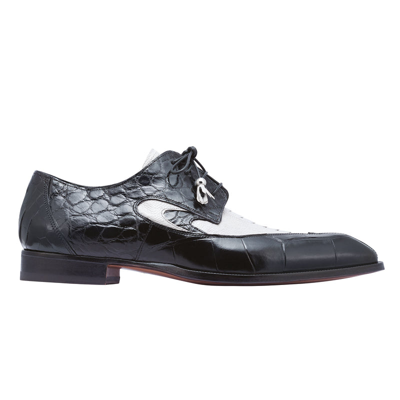Mauri Whispers 3070 Men's Shoes Acre Raindrops & Black Exotic Alligator / Ostrich Leg Derby Oxfords (MA5256)-AmbrogioShoes