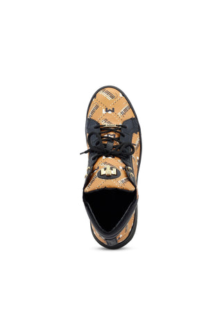 Mauri Wisdom 8448 Black & Mustard Brown Exotic Crocodile / Calf-Skin Leather Casual High-Top Sneakers (MA5504)-AmbrogioShoes
