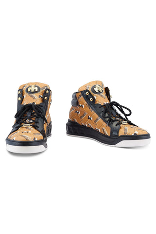 Mauri Wisdom 8448 Black & Mustard Brown Exotic Crocodile / Calf-Skin Leather Casual High-Top Sneakers (MA5504)-AmbrogioShoes