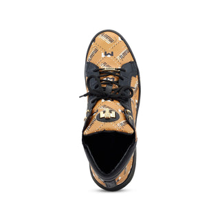 Mauri Wisdom 8448 Men's Shoes Black & Mustard Brown Exotic Crocodile / Calf-Skin Leather Casual High-Top Sneakers (MA5504) (Special Order)-AmbrogioShoes