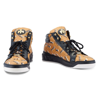 Mauri Wisdom 8448 Men's Shoes Black & Mustard Brown Exotic Crocodile / Calf-Skin Leather Casual High-Top Sneakers (MA5504) (Special Order)-AmbrogioShoes