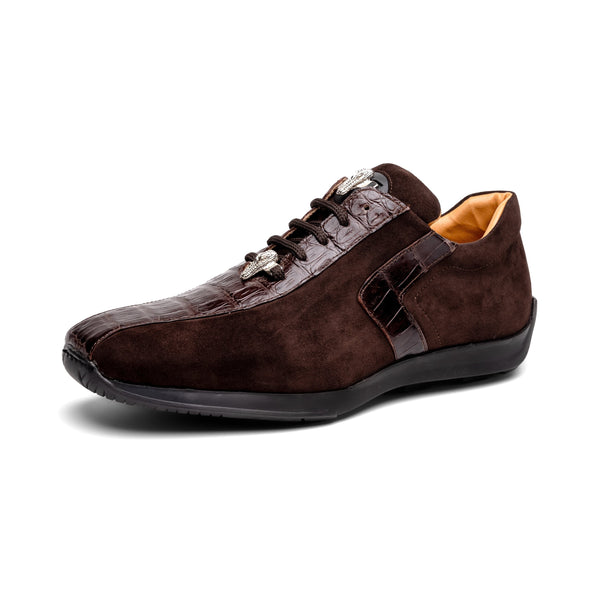 Mauri 9145-1 Men's Shoes Sport Rust Exotic Crocodile / Suede Leather Casual Sneakers (MA5552)-AmbrogioShoes