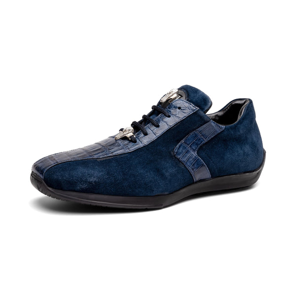 Mauri 9145-1 Men's Shoes Wonder Blue Exotic Crocodile / Suede Leather Casual Sneakers (MA5551)-AmbrogioShoes