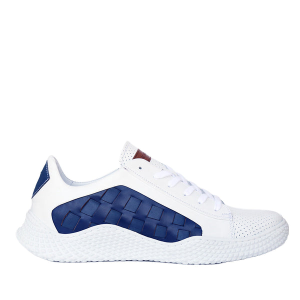 Mezlan 20605 Men's Shoes White, Navy & Electric Blue Calf-Skin Leather Casual Sneakers (MZS3632)-AmbrogioShoes