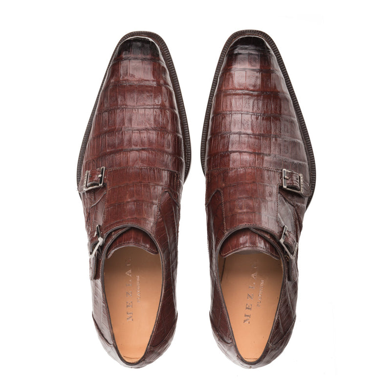Mezlan 3998-F Prague Men's Shoes Sport Brown Exotic Crocodile Monk-Straps Loafers (MZS2217)-AmbrogioShoes