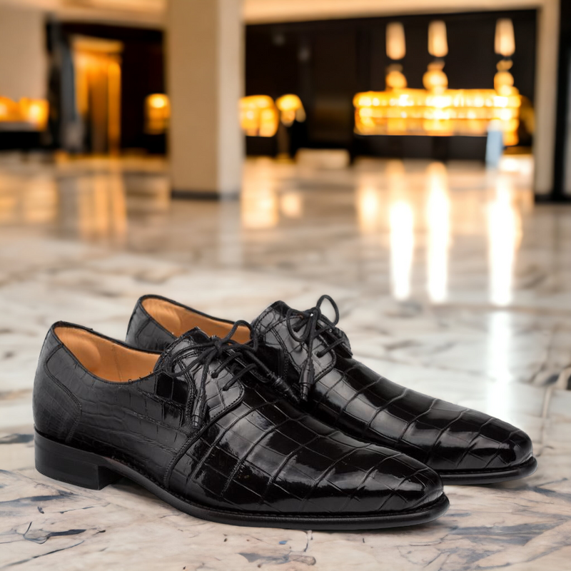 Mezlan 4574-J Moscow Men's Designer Shoes Black Alligator Oxfords (MZS3114)-AmbrogioShoes