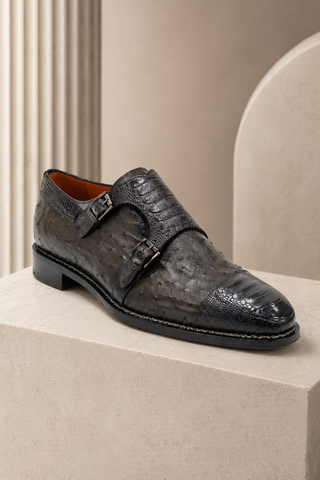 Mezlan 4957-SP Ostrich & Crocodile Double Monk-Strap Loafer (90)(121)