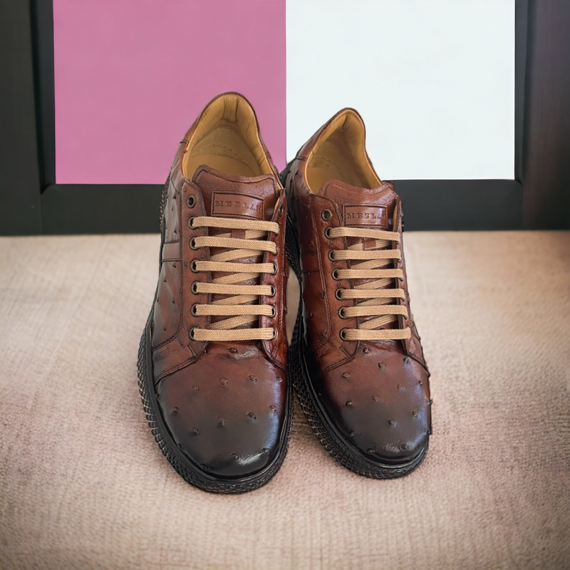 Mezlan 4970-S Men's Shoes Brandy Exotic Ostrich-Skin Sneakers (MZ3673)-AmbrogioShoes